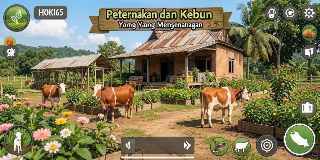 Screenshot utama HOKI65 menampilkan aktivitas bertani yang seru dan interaktif.