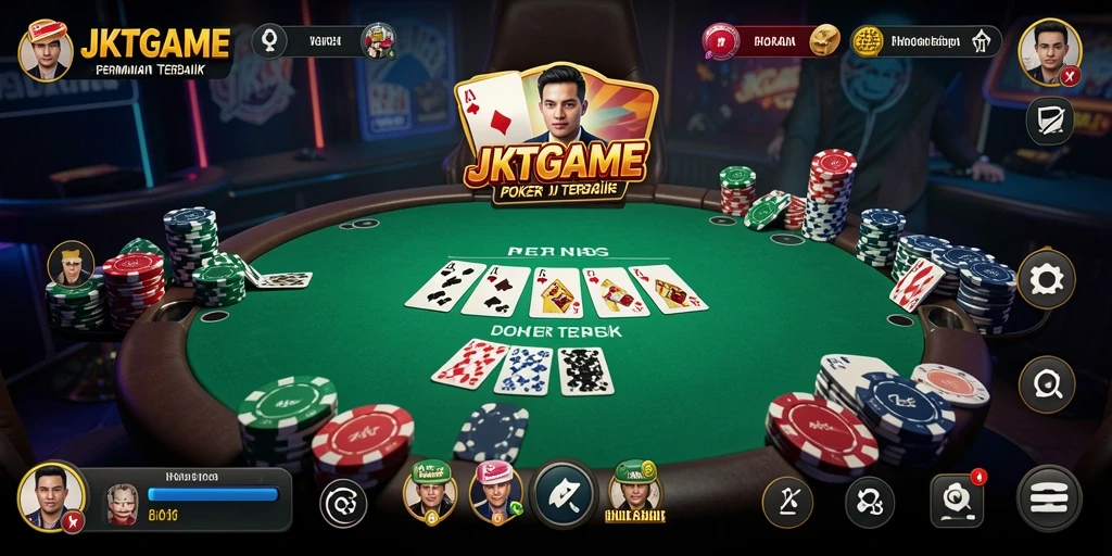 Screenshot JKTGAME memperlihatkan gameplay Poker yang mendebarkan.