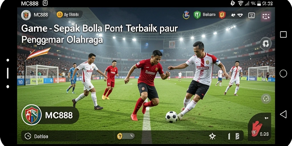 Tangkapan layar gameplay dari MC888 menampilkan aksi seru di lapangan sepak bola.