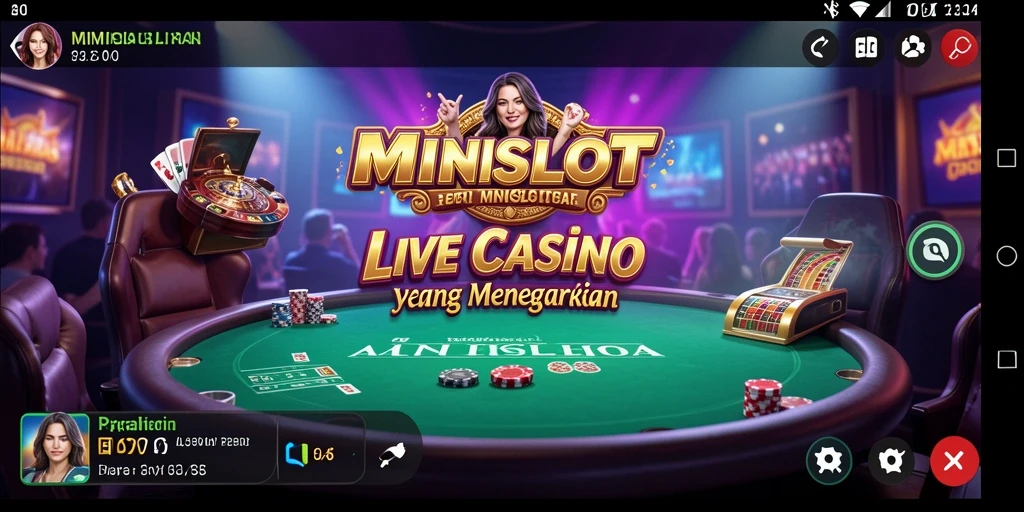 Screenshot gameplay MINISLOT menampilkan dealer live dan interaksi pemain.
