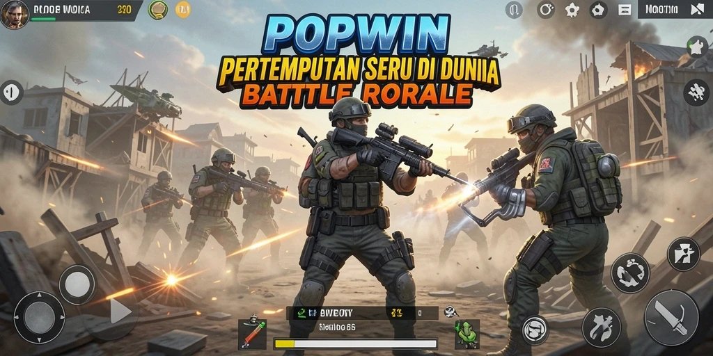 Tampilan utama gameplay POPWIN dengan aksi pertempuran intens.
